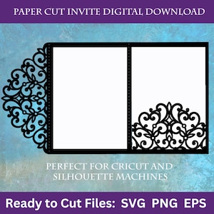 Elegante gevouwen zak bruiloft uitnodiging, lasergesneden, Cricut, Silhouette Studio. Digitale download, bestand knippen, snijbestand, png, svg, eps, pdf