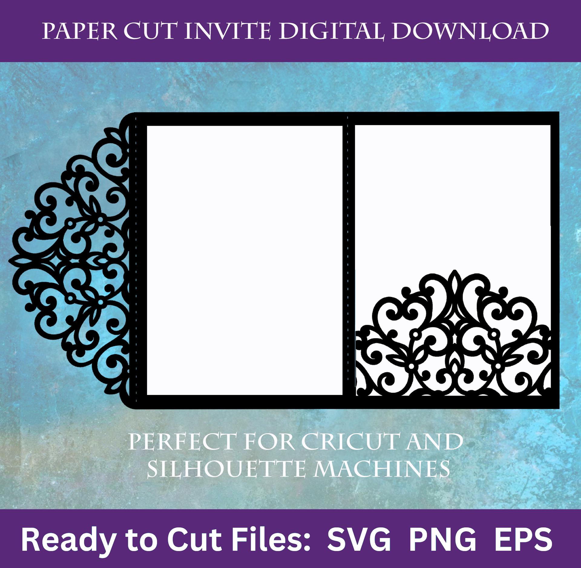 Elegant Tri-Fold Pocket Wedding Invite, Laser Cut, Cricut, Silhouette Studio. Digital Download, cut file, Cutting file, png, svg, eps, pdf
