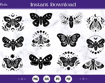 Celestial Butterfly and Deathmoth SVG Bundle | Boho Moth svg | Luna Moth | Cricut Cutting file/digital download pdf, Clipart