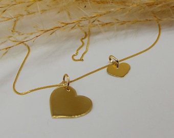 Personalizable heart plate pendant made of 585 yellow gold 14K - curb-style chain