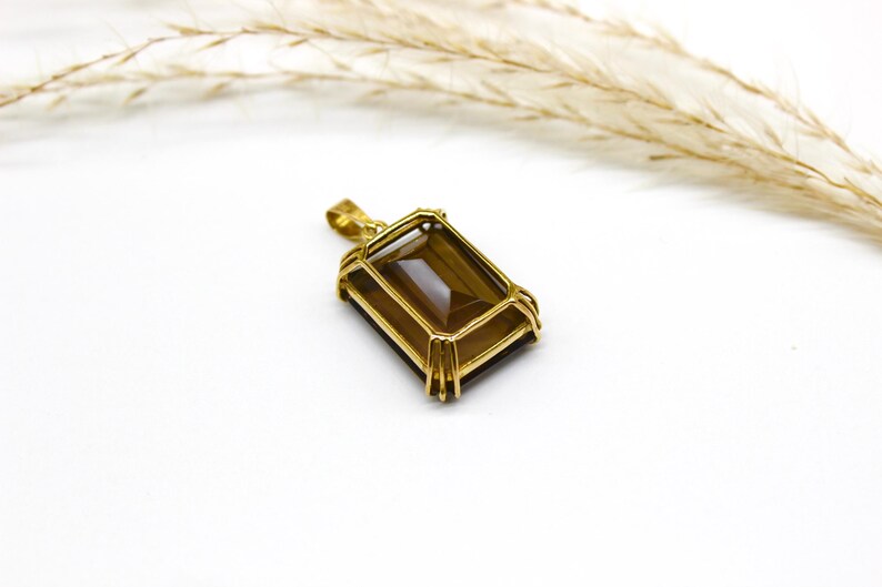 Smoky Quartz Pendant in 8K Yellow Gold 333 in Rectangular Shape and