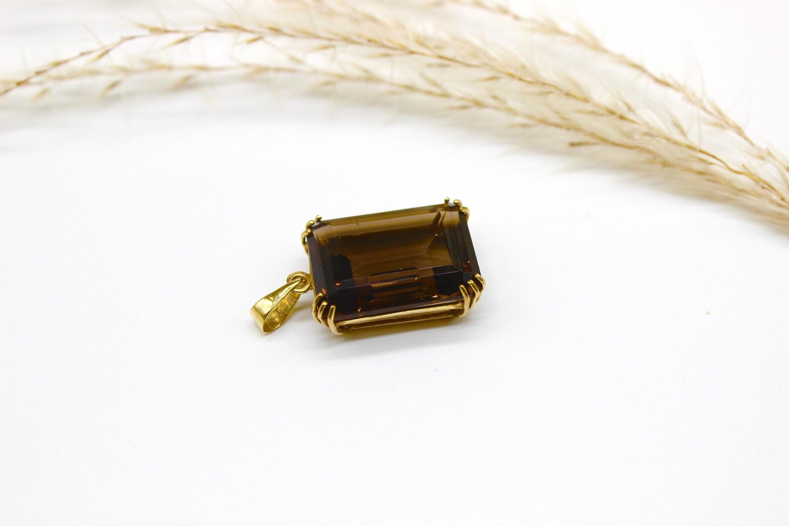 Smoky Quartz Pendant in 8K Yellow Gold 333 in Rectangular Shape and