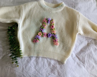 Personalised Girls Hand Embroided Knitted Jumper | Custom | Baby Girl | Girl | Handmade