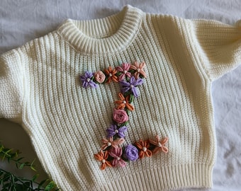 Personalised Girls Hand Embroided Knitted Jumper | Custom | Baby Girl | Girl | Handmade