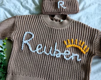 Personalised Hand Embroided Knitted Jumpers | Custom | Handmade | Girls | Boys | Babies | Beanie | Set
