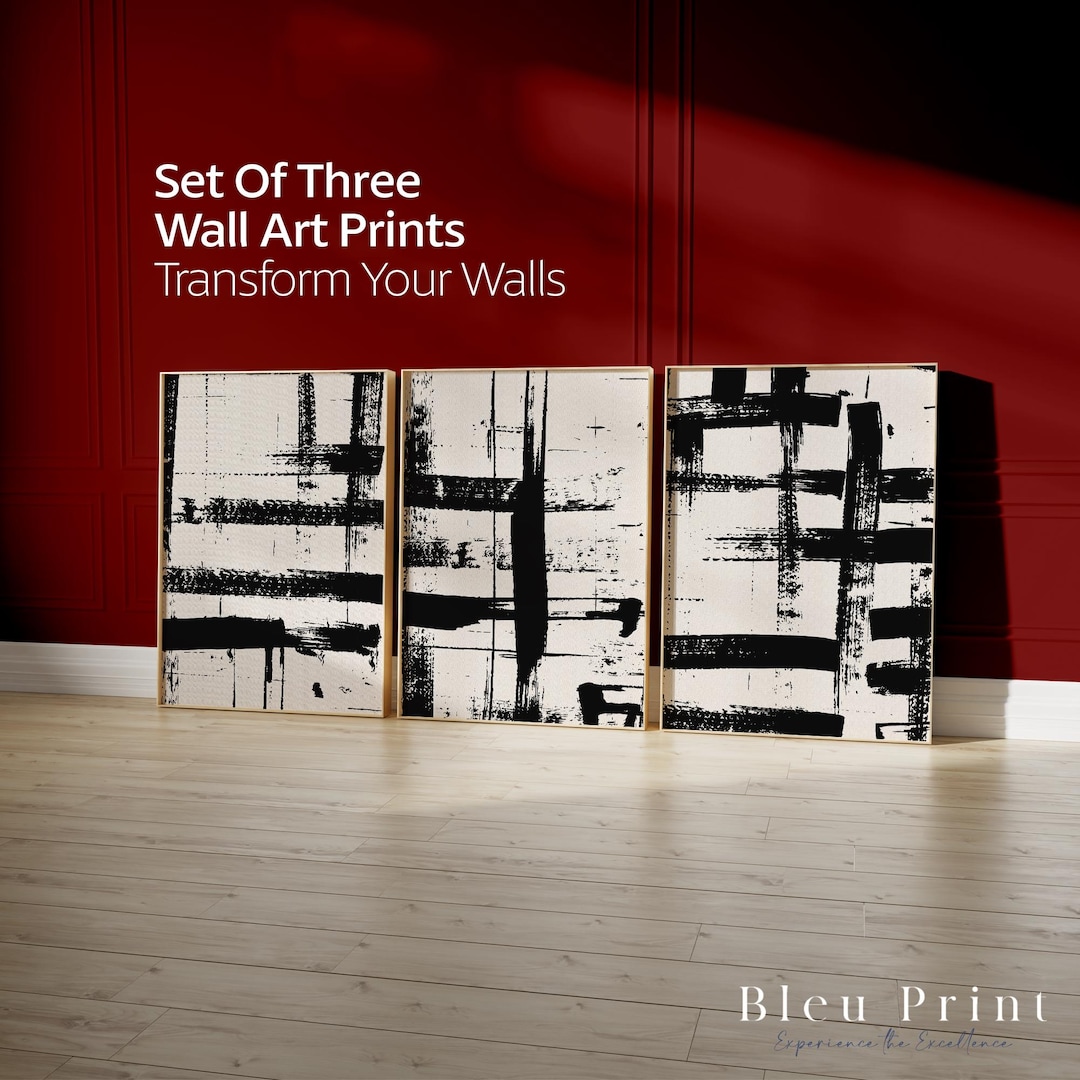 Black and White Abstract Art Prints: Set of 3 Modern Strokes - Etsy