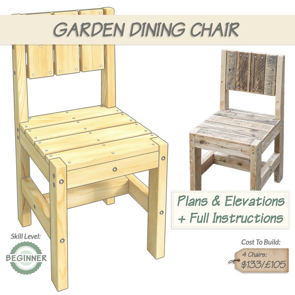 DIY Outdoor Garden Dining Chair | Digital PDF Download Seat Plans | Rustic Pallet Wood Home Furniture Document | Self Build Seating Guide