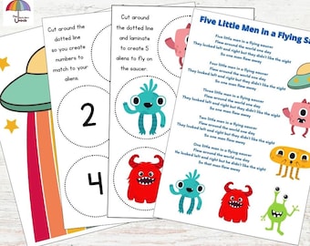 5 little men in a flying saucer MEGA printable, nursery rhyme, learning, props, educational resource, teaching, EYFS, SEN, Maths, 9 sheets!