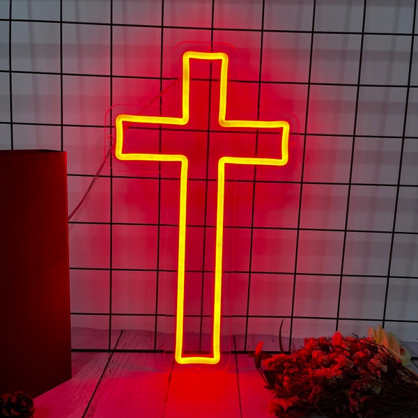 Enseigne au néon Cross Jesus Saves LED pour décoration murale Enseignes au néon pour chambre à coucher, salon, événements d'église chrétienne, cadeaux de décoration de Noël