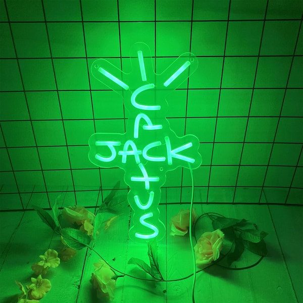 Cactus Jack Neon Sign,Green Words Neon Light Sign,Wall Art Neon Light Aesthetic Room Decor,LED Neon Sign for bedroom Home Bar Party Decor