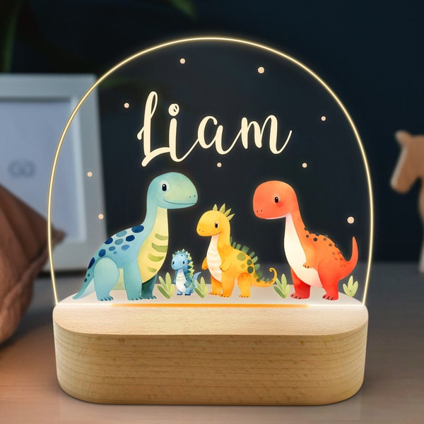 Lámpara de noche de dinosaurio personalizada hecha de acrílico, regalo de nacimiento de bebé, regalo de bautismo, habitación de los niños, regalo de cumpleaños, lámpara de noche de dinosaurio