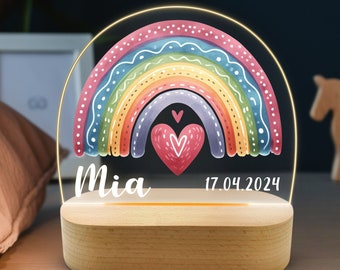 Regenbogen Nachtlicht Personalisiert aus Acryl, Babygeschenk Geburt, Taufgeschenk, Kinderzimmer, Geburtstagsgeschenk, Nachtlampe