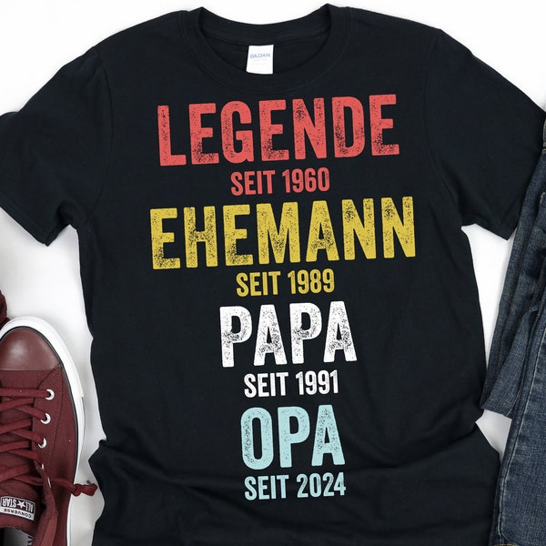 Geschenk Opa Personalisiert Vatertag Papa Geburtstag T-Shirt mit Namen, Geschenkidee Vater Großvater Legende Seit 2024, Vatertagsgeschenk