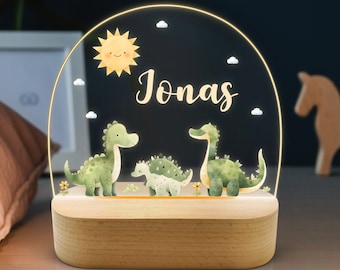 Luz nocturna dino, lámpara de noche de dinosaurio personalizada, regalo de bebé niño de nacimiento, regalo de bautismo, niño de la habitación de los niños, cumpleaños, lámpara dino