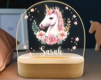 Nachtlicht Personalisiert Mädchen Einhorn mit Name / Babygeschenk Geburt, Taufgeschenk, Kinderzimmer, Geburtstagsgeschenk,  Nachttischlampe