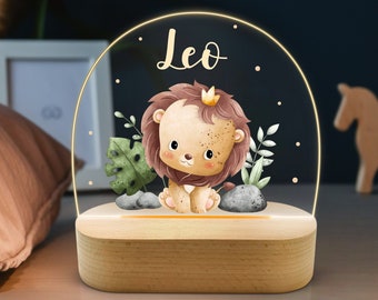 Nachtlicht personalisiert Löwe, Baby Nachtlampe aus Acryl Junge, Babygeschenk Geburt, Taufe, Kinderzimmer, Nachttischlampe