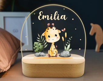 Veilleuse personnalisée bébé girafe lampe de nuit en acrylique, cadeau bébé naissance, cadeau baptême, chambre d'enfant, anniversaire, lampe de chevet