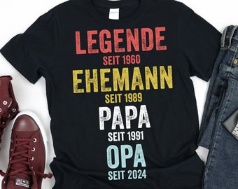 Geschenk Opa Personalisiert Vatertag Papa Geburtstag T-Shirt mit Namen, Geschenkidee Vater Großvater Legende Seit 2024, Vatertagsgeschenk