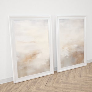 Modern Abstract neutral, Set of 2, Brush strokes, Instant Download, White Beige Soft Tones Minimalist Bedroom Livingroom Wall  Printable Art