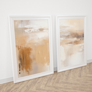 Set of 2 Abstract Print, Brush strokes, Instant Download, White Beige Neutral Soft Tones Minimalist Bedroom Living Room Wall  Printable Art