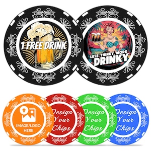 100-500 custom fotopokerchips, gepersonaliseerde afbeelding of tekst, pokerchip met full colour logo, custom drankjetokens, evenementchip, unieke geschenken