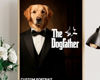 Personalized “Dogfather” Pet Portrait – Custom Mafia Dog Artwork, Digital Wall Art File Design