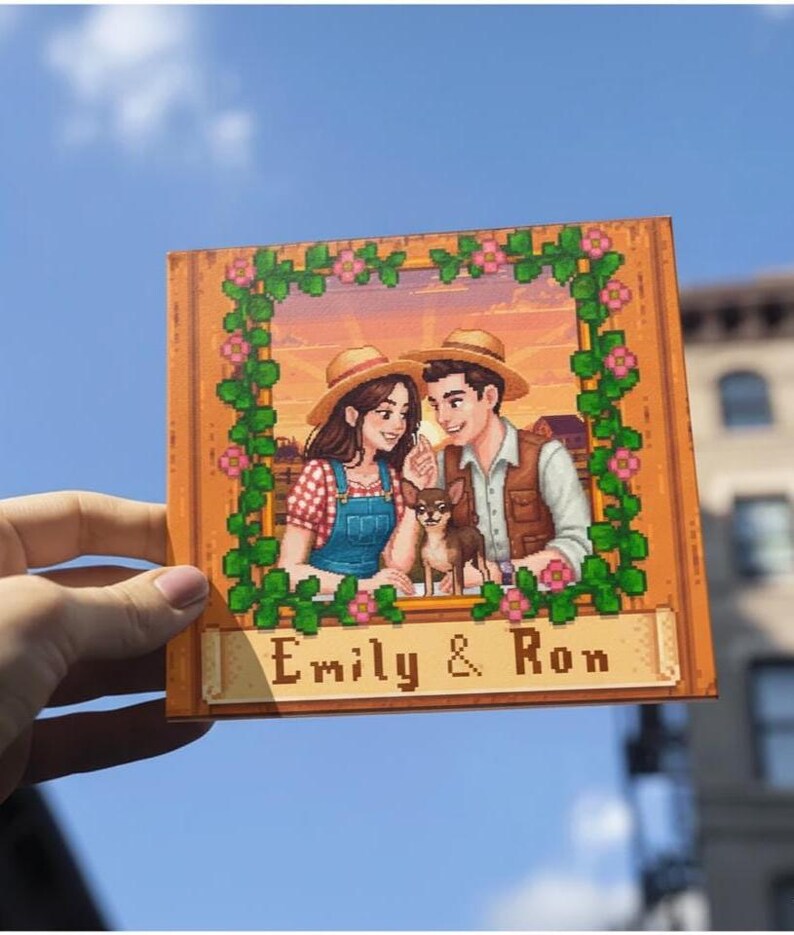 Anpassat parfamiljhusdjur STARDEW VALLEY-porträtt, personligt Stardew Valley-porträtt, anpassat pixelerat parporträtt, gåvoporträtt för par bild 7