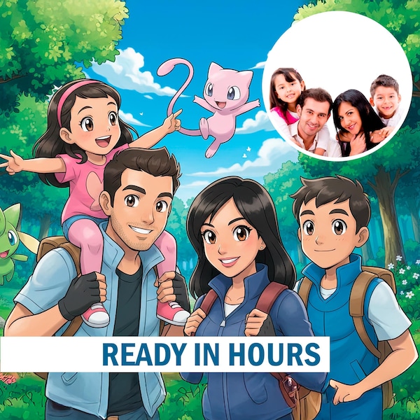 ポケモン風カスタムポートレート | 写真からカスタマイズできるアニメ風イラスト | デジタルトレーナーの旅アートワーク、ポケモンギフト