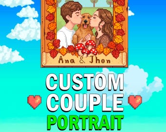 Retrato de pareja personalizado de Stardew Valley, póster de pareja personalizado de Stardew Valley, retrato de pareja personalizado en pixel art, póster de pareja en pixel art