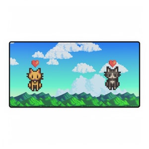 Stardew Valley Katzen Schreibtischmatte/Gaming Mauspad XXL, Gaming Schreibtischunterlage, erweiterte Gaming Tastatur Matte Pad, Pixel Art Extra großes Mauspad