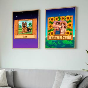 Anpassat parfamiljhusdjur STARDEW VALLEY-porträtt, personligt Stardew Valley-porträtt, anpassat pixelerat parporträtt, gåvoporträtt för par bild 5