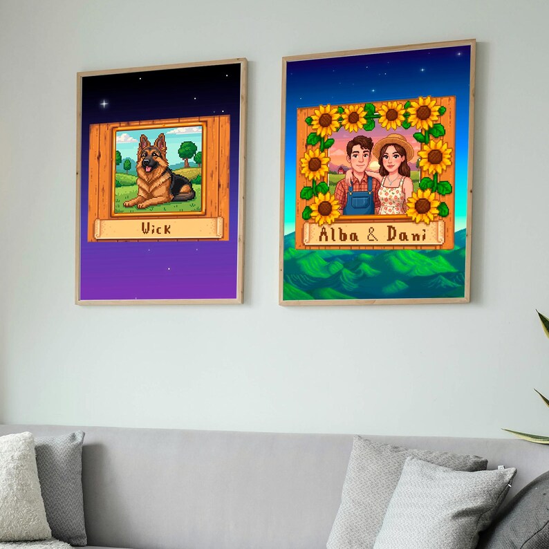 Anpassat parfamiljhusdjur STARDEW VALLEY-porträtt, personligt Stardew Valley-porträtt, anpassat pixelerat parporträtt, gåvoporträtt för par bild 5