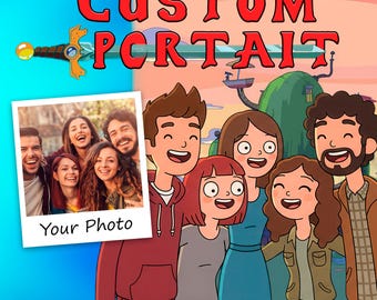 Adventure Time Poster, Personalized Adventure Time portrait gift, Family Portrait, Cartoon portrait, Couples Portrait, AT Art, gift for him