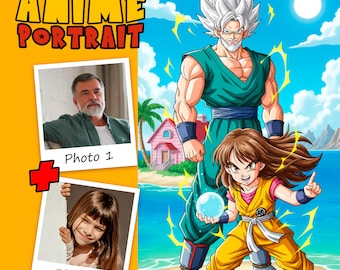 Anpassat Shonen Anime-porträtt - Personlig illustration i animestil - Jubileumspresent till animepar - Fars dag-present till anime-pappa