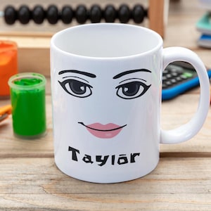 Roblox Girl Face Mug, Custom Name Roblox Mug, 11oz, Double Sided Ceramic Mug, Gamer Roblox, Face Mug, Girl Gamer Mug, Gift for kid