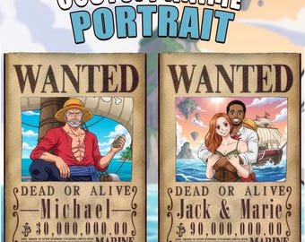 Custom Anime Portrait , Custom Anime Wanted Poster, Personalized Pirate Anime Gift, Printable Wallart, Anniversary Gift, One Piece Portraits