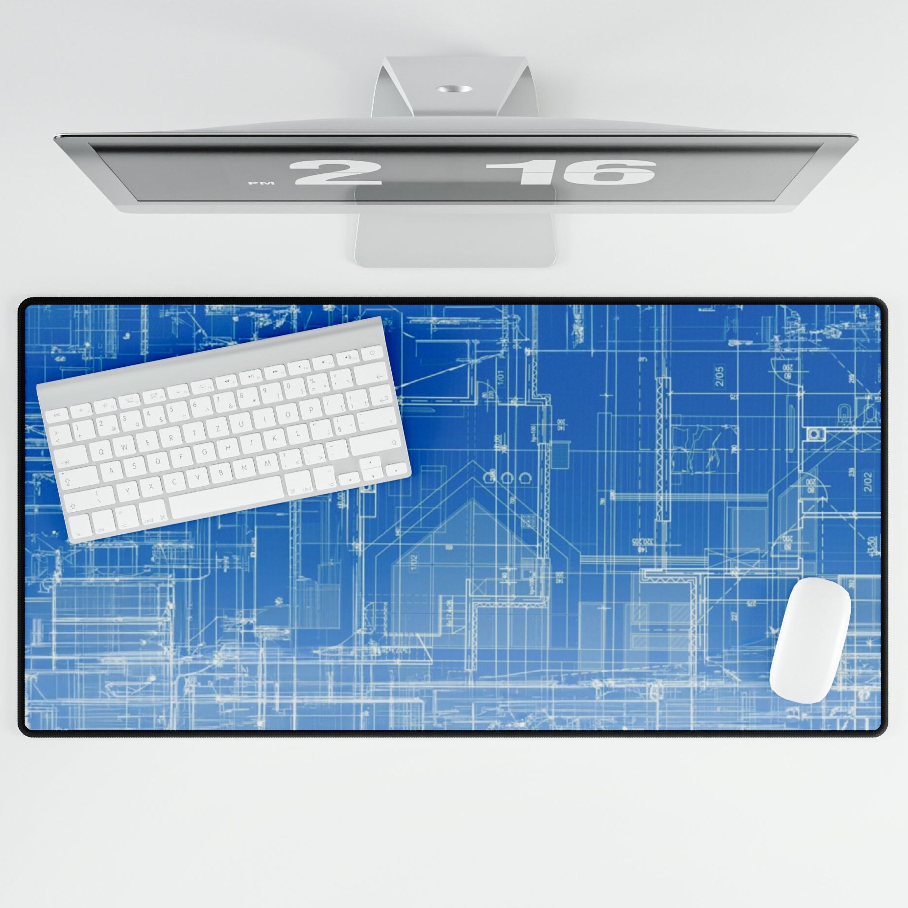 Grid Drafting Paper Desk Mat, White Engineer Gaming Large Mouse Pad XXL 