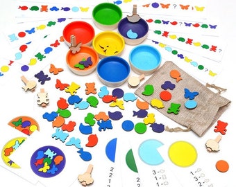 Waldorf Wooden Toys / Toddler Color Sorting Toy / Montessori Color Matching Toy / Sorting Bowls / Rainbow Wooden Sorting Game / 10Fingers