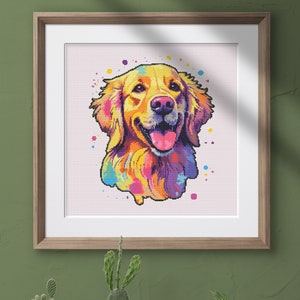 Colorful Happy Golden Retriever Cross Stitch Pattern Instant PDF Download - Golden Retriever Cross Stitch - Dog Animal Cross Stitch Pattern