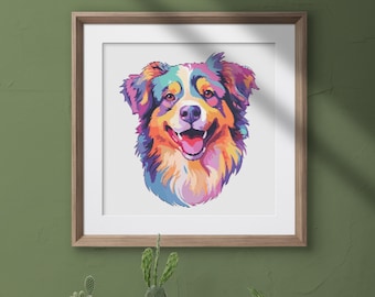 Patrón de punto de cruz de Pastor Australiano Arcoíris - Perro Feliz (Descarga en PDF)