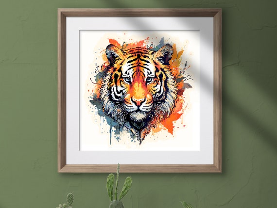 Colorful Bengal Tiger Cross Stitch Pattern – Animal Embroidery (PDF Download)