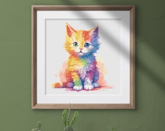 Kruissteekpatroon regenboog kitten – grillig kattenborduurwerk (pdf-download)