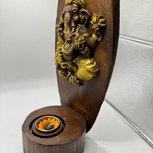 Handmade Wooden Ganesha  Candle Holder for Prosperity | Wood art | CandleHolder