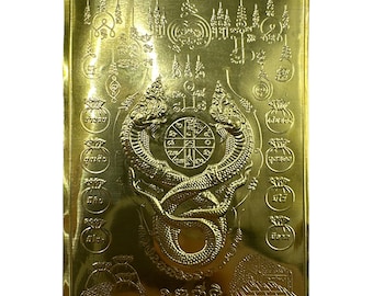 Golden Naga Wealth Plate - Naga Wealth Amulet, Golden Naga Talisman | thailand dragon amulets | enhances luck and wealth