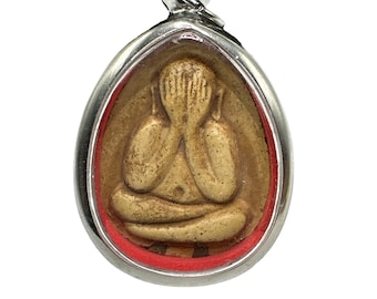 Antieke Thaise amuletten Boeddha Phra Pidta, gesloten ogen, Wat Pradoo Chimplee, Talisman, krachtig, charme ketting, sieraden amulet