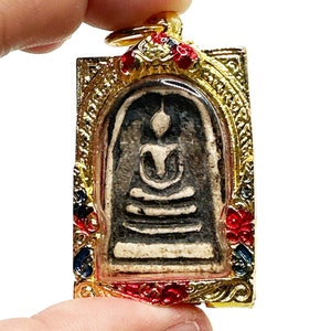 Antique Thai Amulets: Buddha Somdej, Wat Rakhang, Kes Talusum Print, Saturday Flesh, Brass, Talisman, Powerful Charm Necklace, Jewelry