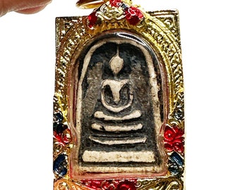 Antique Thai Amulets: Buddha Somdej, Wat Rakhang, Kes Talusum Print, Saturday Flesh, Brass, Talisman, Powerful Charm Necklace, Jewelry