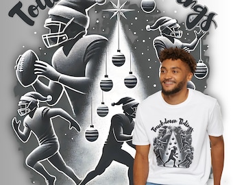 Touchdown Tidings T-shirt, American Football T-Shirt, Santa Hat Players Tee, Holiday Sports Fan Shirt, Festive Football Tree Top, Xmas Tee