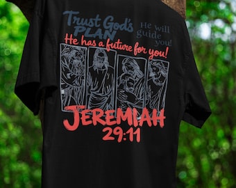 Inspirational Christian T-Shirt Jeremiah 29:11 Comic Style Tee Faith Bible Verse Shirt Religious Gift Trust God's Plan Unisex Top