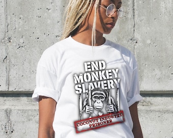 End Monkey Slavery T-Shirt Vegan Activist Tee Animal Rights Shirt Coconut Industry Prisoner Graphic Protest Gift Unisex Top Vegan TShirt